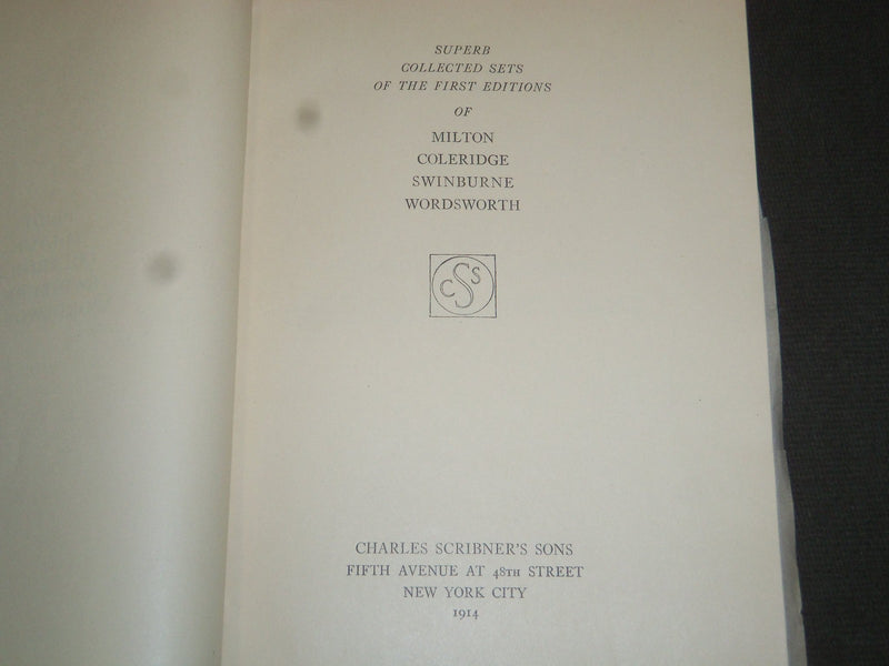 1914 FIRST EDITIONS SET OF MILTON, COLERIDGE, SCRIBNER'S SALE CATALOG - J 5217