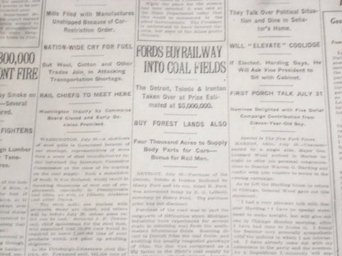 1920 JULY 11 NEW YORK TIMES - FORDS BUY RAILWAY INTO COAL FIELDS - NT 9327