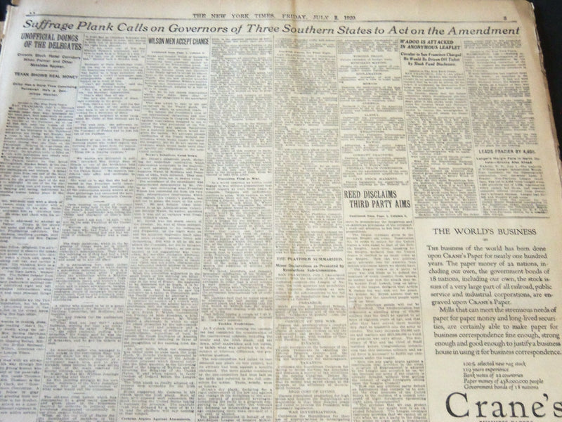 1920 JULY 2 NEW YORK TIMES - CONVENTION NIGHT SESSION AWAITS PLATFORM - NT 6501