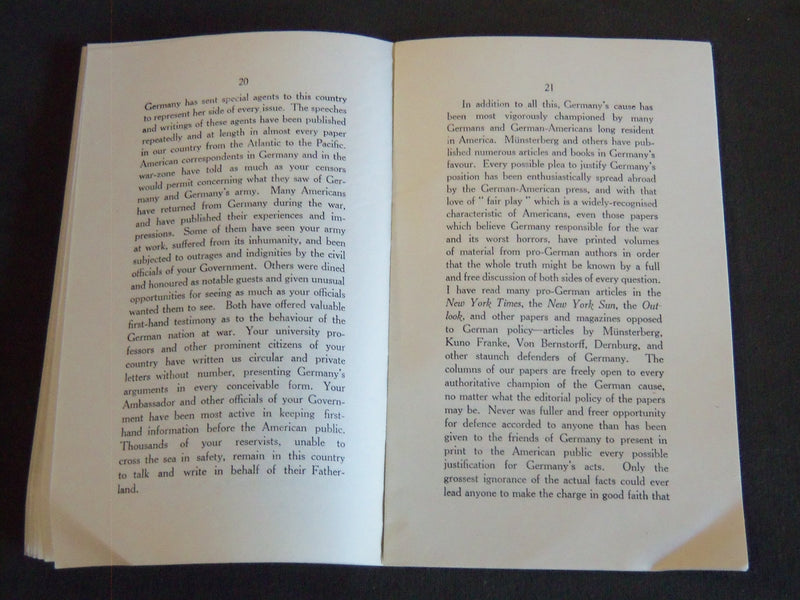 1917 PLAIN WORDS FROM AMERICA A LETTER TO A GERMAN BY DOUGLAS JOHNSON - J 7202