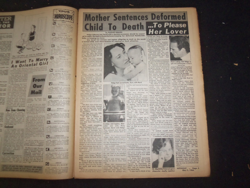 1966 MAY 2 MIDNIGHT NEWSPAPER - MOTHER KILLS DEFORMED CHILD - NP 7361