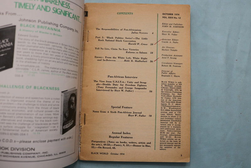 1974 OCTOBER BLACK WORLD MAGAZINE - MWALIMU JULIUS NYERERE - TANZANIA - K 3366