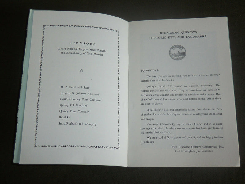 1960 HISTORICAL QUINCY CITY OF PRESIDENTS SOFTCOVER BOOK - J 7108