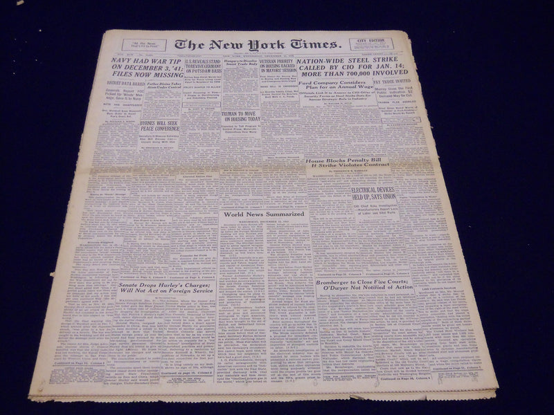 1945 DEC 12 NEW YORK TIMES - NATION WIDE STEEL STRIKE CALLED BY CIO - NT 310