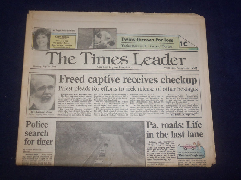 1986 JULY 28 WILKES-BARRE TIMES LEADER - FREED CAPTIVE LAWRENCE JENCO - NP 8081