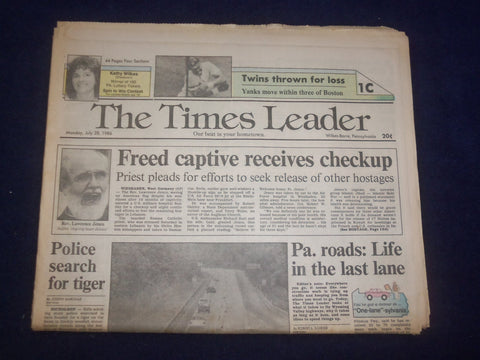 1986 JULY 28 WILKES-BARRE TIMES LEADER - FREED CAPTIVE LAWRENCE JENCO - NP 8081