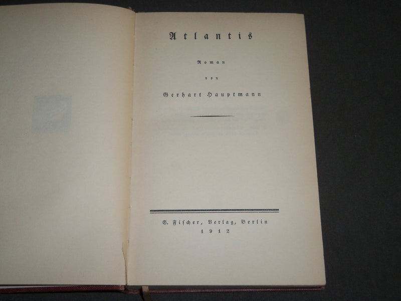 1912 ATLANTIS ROMAN VON GERHART HAUPTMANN GERMAN BOOK - KD 4891