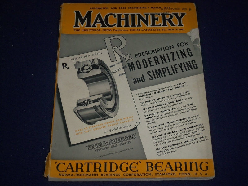 1939 MARCH MACHINERY MAGAZINE - CARTRIDGE BEARING - MODERNIZING - ADS - II 9437