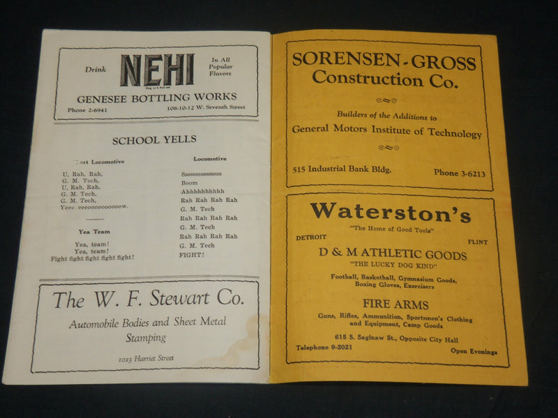1929 G. M. TECH VS. ADRIAN COLLEGE FOOTBALL PROGRAM - NICE PHOTOS - J 5783