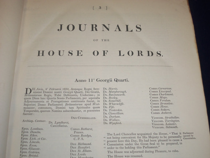 1830 JOURNALS OF THE HOUSE OF LORDS BOUND VOL NO. 62 - GEORGII QUARTI - KD 4D