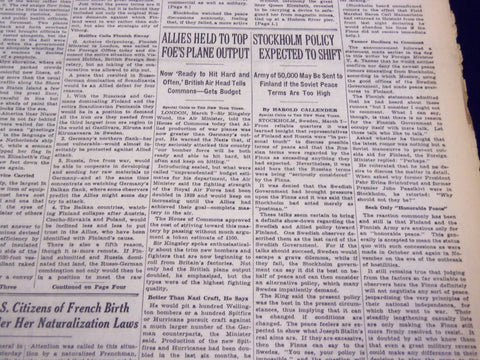 1940 MARCH 8 NEW YORK TIMES - ALLIES FEAR BLOW IF HELSINKI YIELDS - NT 2520