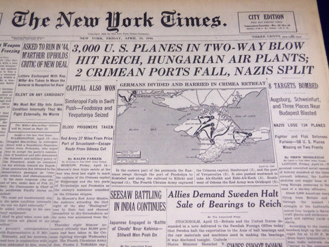 1944 APRIL 14 NEW YORK TIMES - 3,000 U. S. PLANES HIT REICH, NAZIS SPLIT- NT 820