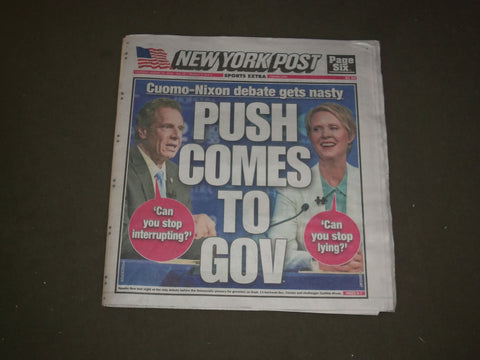 2018 AUGUST 30 NEW YORK POST NEWSPAPER - ANDREW CUOMO - CYNTHIA NIXON - DEBATE