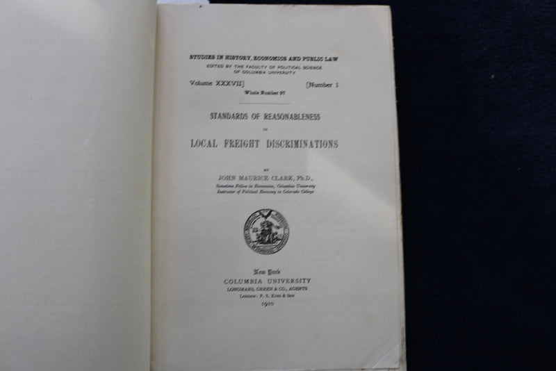 1910 COLUMBIA UNIVERSITY LOCAL FREIGHT DISCRIMINATIONS STANDARDS - K 1436