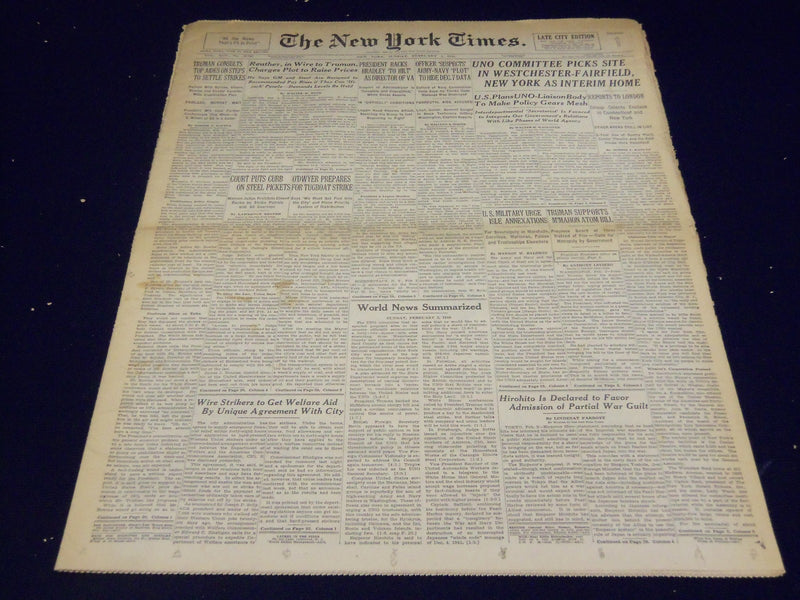 1946 FEB 3 NEW YORK TIMES - UNO COMMITTEE PICKS SITE IN WESTCHESTER - NT 2308