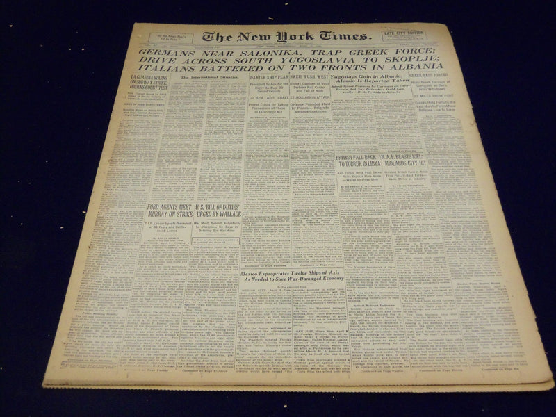 1941 APRIL 9 NEW YORK TIMES - GERMAN'S NEAR SALONIKA TRAP GREEK FORCE - NT 1394