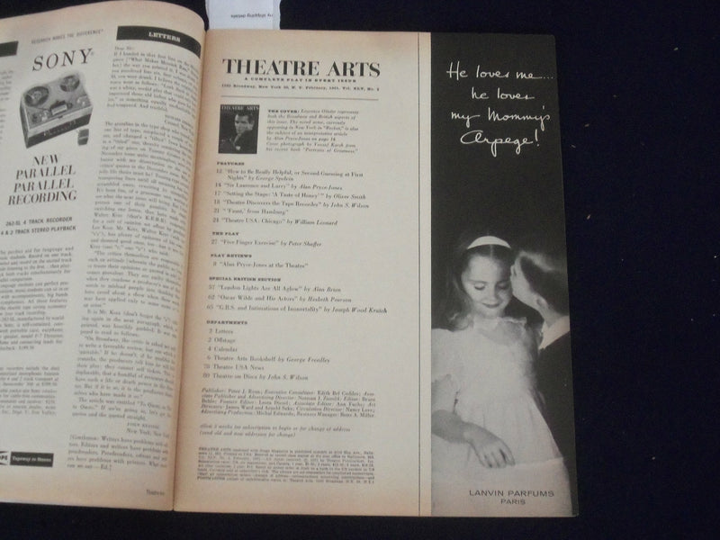1961 FEBRUARY THEATRE ARTS MAGAZINE - LAURENCE OLIVIER COVER - ST 6830