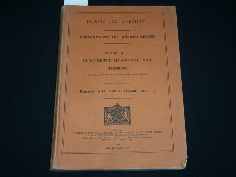 1928 ABRIDGMENTS OF SPECIFICATIONS CLASS 37 ELECTRICITY CATALOGUE - J 6223