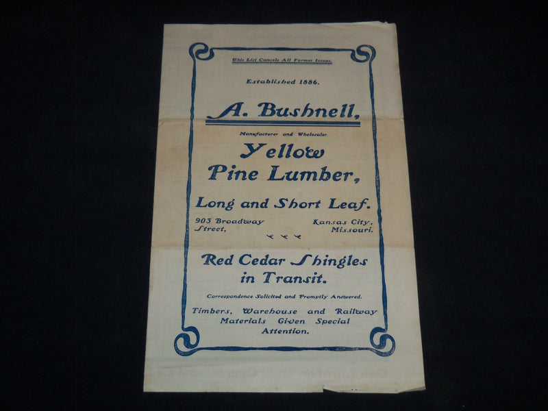 1903 A. BUSHNELL TELEGRAPH POLES & OAK LUMBER PRICE LIST - J 9153