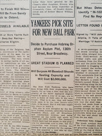 1921 JANUARY 30 NEW YORK TIMES- N.Y. YANKEES PICK SITE FOR NEW BALLPARK- NT 8097