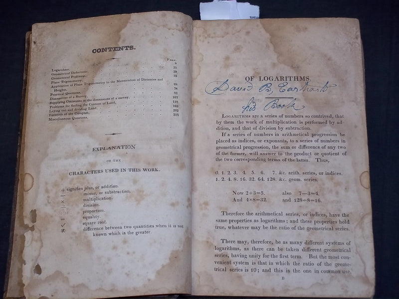 1825 GUMMERE'S SURVEYING BOOK - MATHEMATICS - LOGARITHMS - KD 2757N