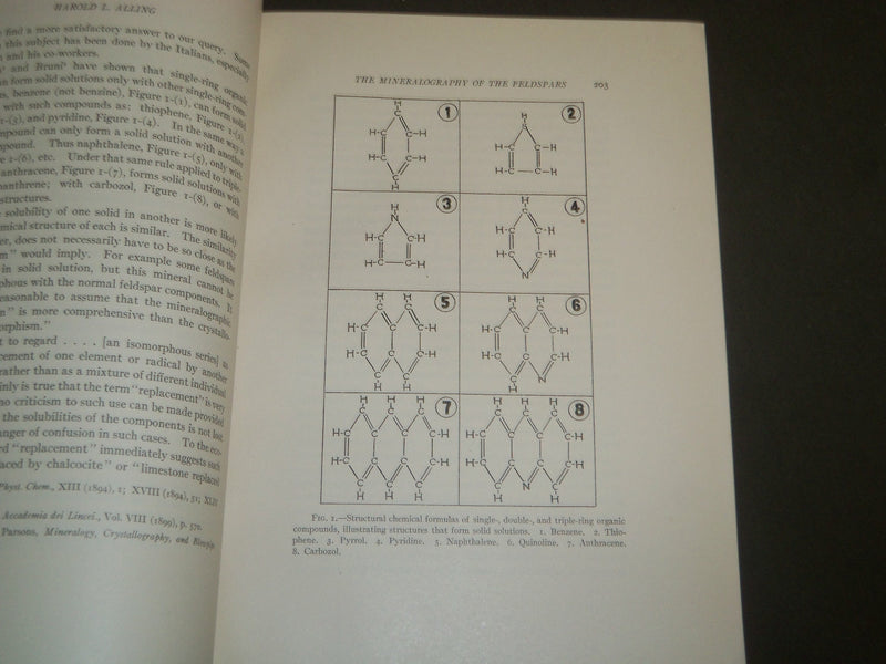 1921 THE MINERALOGRAPHY OF THE FELDSPARS BOOK BY HAROLD LATTIMORE ALLING- J 4972