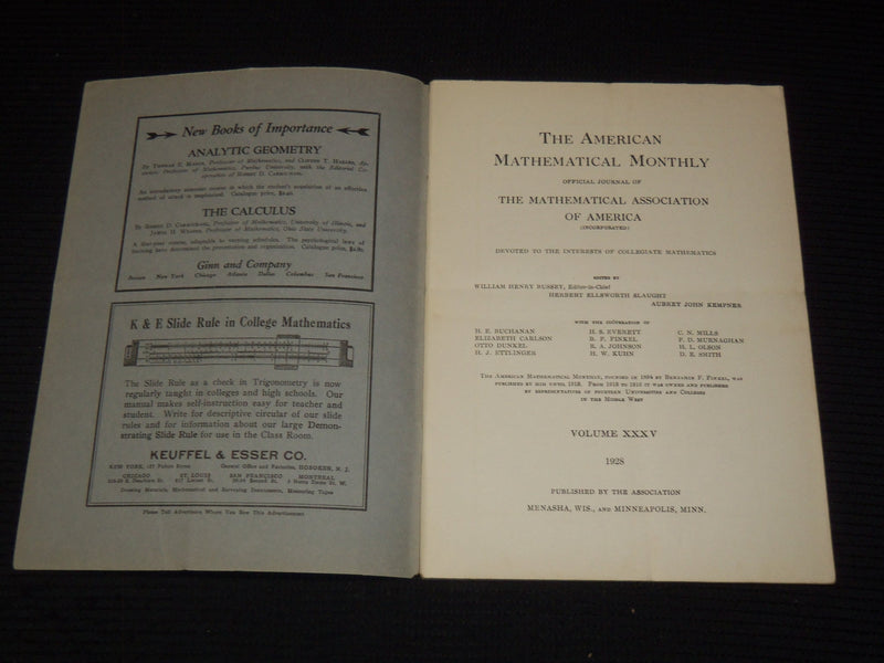 1928 THE AMERICAN MATHEMATICAL MONTHLY MAGAZINE LOT OF 10 - COMPLETE YR- WR 277I