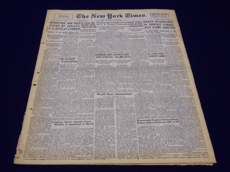 1945 SEPT 29 NEW YORK TIMES - EISENHOWER SILENT AFTER PATTON TALK - NT 299
