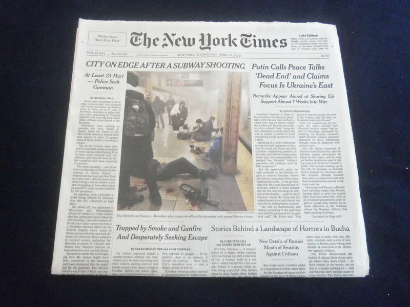 2022 APRIL 13 NEW YORK TIMES - CITY ON EDGE AFTER A SUBWAY SHOOTING