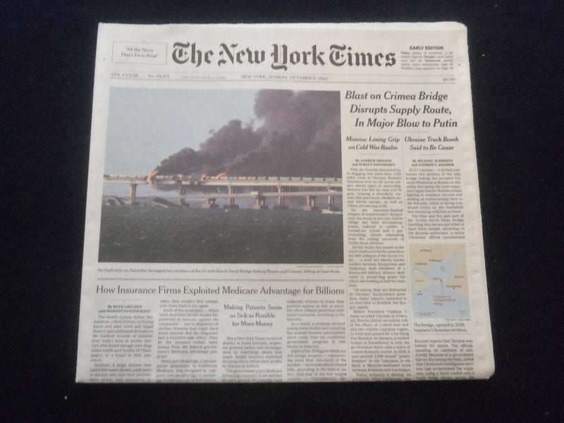 2022 OCT 9 NEW YORK TIMES - BLAST ON CRIMEA BRIDGE DISRUPTS SUPPLY ROUTE