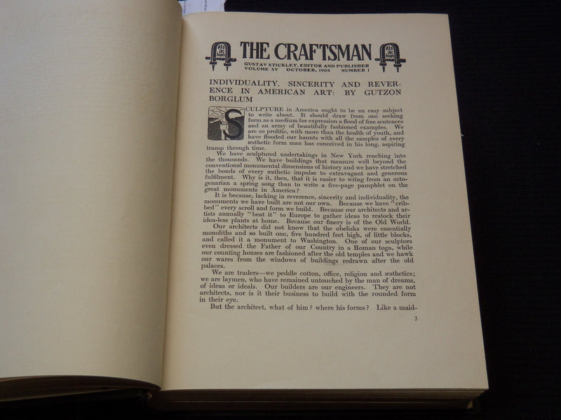 1908 OCTOBER-1909 MARCH THE CRAFTSMAN MAGAZINE BOUND VOLUME - KD 7887