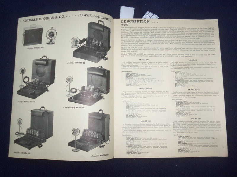 1930'S THOMAS B. GIBBS & CO. AMPLIFYING EQUIPMENT CATALOG - CHICAGO, IL - J 9326
