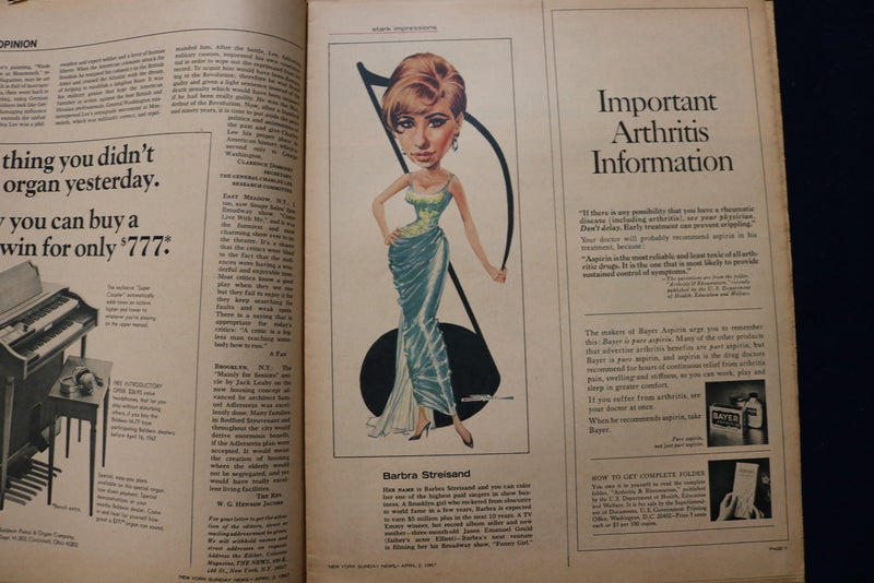1967 ARIL 2 SUNDAY NEWS COLOROTO MAGAZINE - JESSICA WALTER - STREISAND - E 23220
