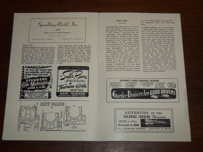 1950'S COLONIAL THEATRE PROGRAMS LOT OF 2 - BOSTON - K 1186