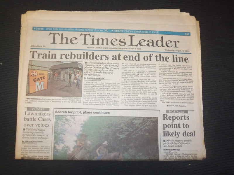 1991 AUG 14 WILKES-BARRE TIMES LEADER - MORRISON KNUDSEN END OF LINE - NP 7526