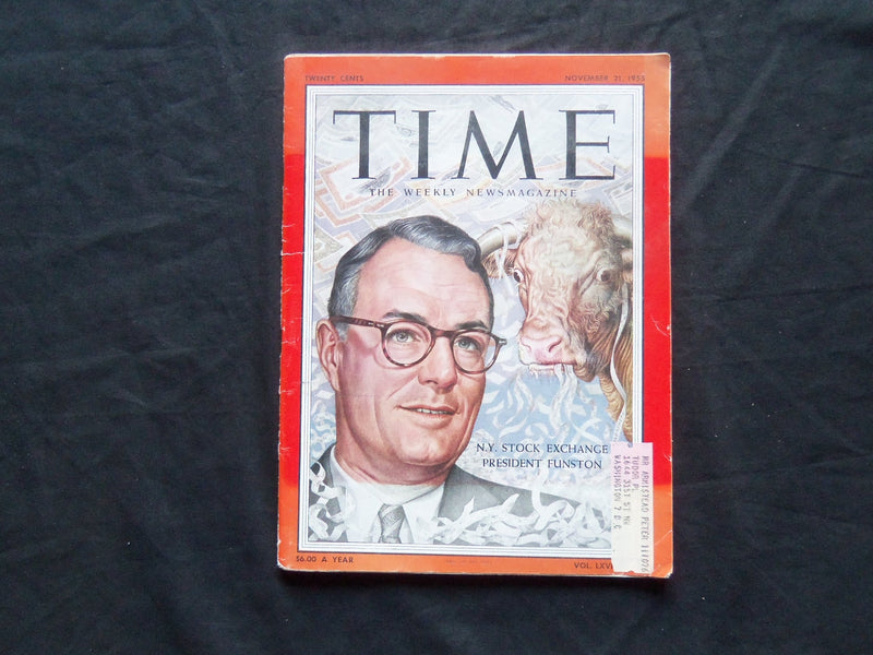 1955 NOVEMBER 21 TIME MAGAZINE - N.Y. STOCK EXCHANGE PRES. KEITH FUNSTON- T 1512