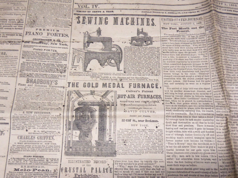 1853 AUGUST 1 UNITED STATES JOURNAL NEWSPAPER - VOLUME 4 NO. 9 - NP 3879C