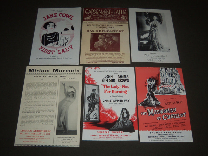 1937-1950 THEATRE & CONCERT PROMOTIONAL PIECES LOT OF 16 DIFFERENT - J 2452