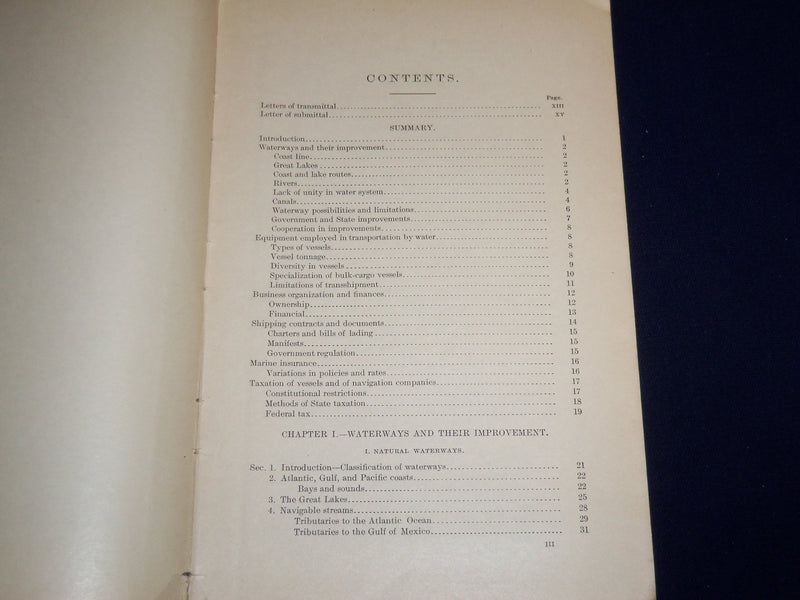 1909 TRANSPORTATION BY WATER IN THE U. S. REPORT PART 1 - WASHINGTON - KD 2759G