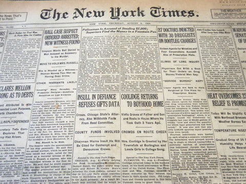 1926 AUGUST 5 NEW YORK TIMES - COOLIDGE RETURNS TO BOYHOOD HOME - NT 5569