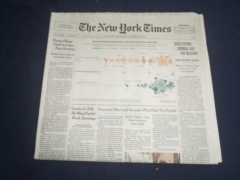 2021 DECEMBER 15 NEW YORK TIMES - HOUSE PUSHES CRIMINAL CASER FOR MARK MEADOWS