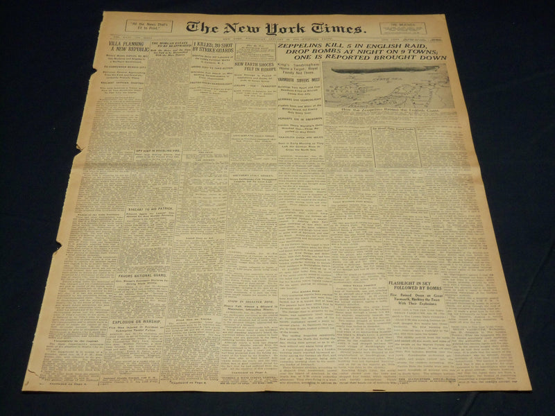 1915 JANUARY 20 NEW YORK TIMES - ZEPPELINS KILL 5 IN ENGLISH RAID - NT 7835