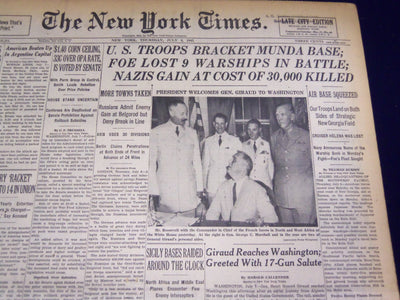 1943 JULY 8 NEW YORK TIMES - U. S. TROOPS BRACKET MUNDA BASE - NT 1774