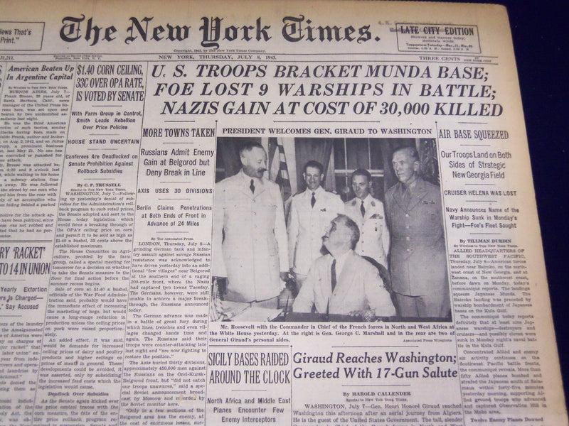 1943 JULY 8 NEW YORK TIMES - U. S. TROOPS BRACKET MUNDA BASE - NT 1774