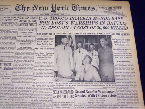 1943 JULY 8 NEW YORK TIMES - U. S. TROOPS BRACKET MUNDA BASE - NT 1774
