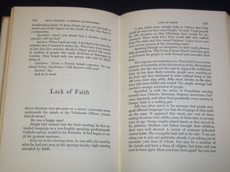 1955 BILLY GRAHAM A MISSION ACCOMPLISHED BOOK BY GEORGE BURNHAM - KD 4144D
