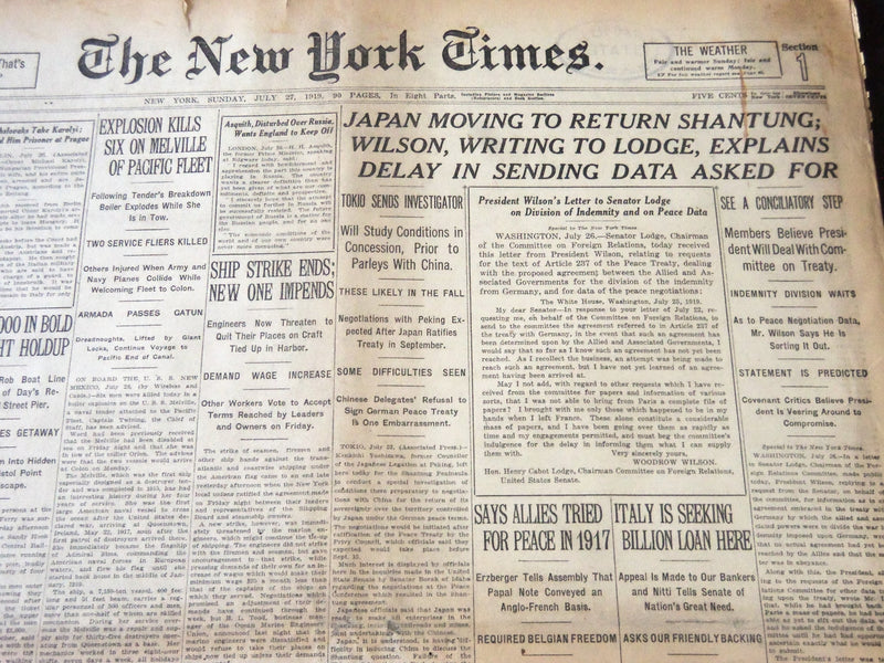 1919 JULY 27 NEW YORK TIMES - JAPAN MOVING TO RETURN SHANTUNG - NT 6434