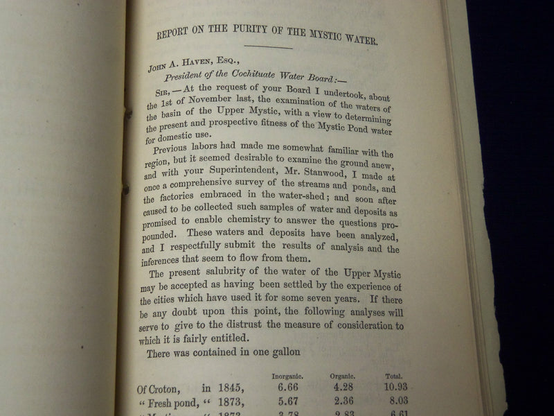 1874 REPORT OF THE COCHITUATE WATER BOARD - BOSTONIA - J 4578