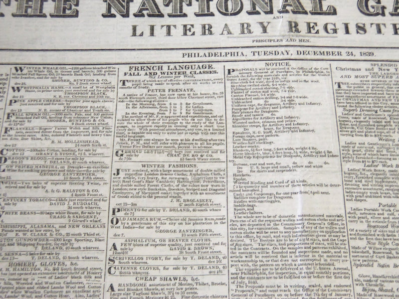1827-1839 NATIONAL GAZETTE & LITERARY REGISTER NEWSPAPER LOT OF 5 - NP 2332