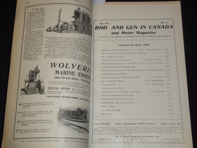 1906 APRIL ROD AND GUN IN CANADA AND MOTOR MAGAZINE - AUTO-ICEBOAT - J 8102
